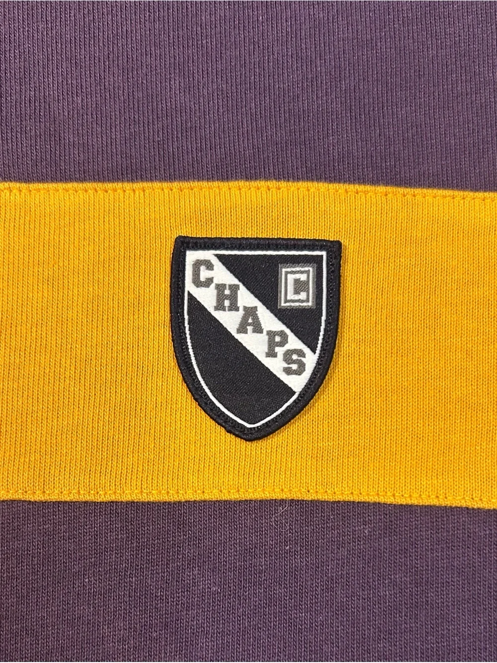 Vintage Chaps Purple Rugby Shirt with Yellow Chest Stripe